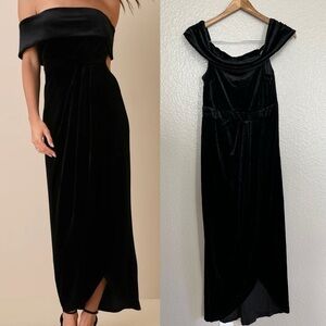 I'm Enchanted Black Velvet Off-the-Shoulder Maxi Dress